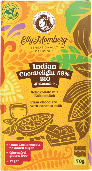 Elly Momberg Indian ChocDelight 59%, 70 g Packung 59% Kokosmilch natur