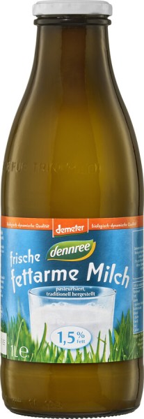 MHD 03.05.2024 dennree Frische Milch fettarm, 1 L Flasche Demeter