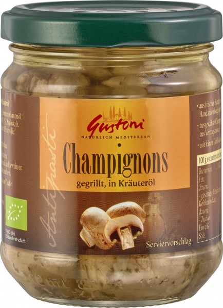 Gustoni gegrillte Champignonköpfe, in Kräuteröl, 190 gr Glas (110gr)