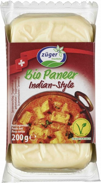 Züger Frischkäse Paneer Indian Style, 200 gr Packung , 0,3%