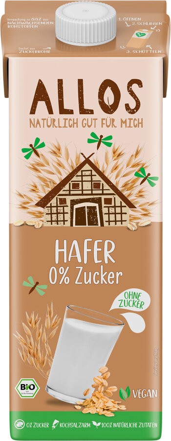 Allos Hafer 0% Zucker Drink, 1 ltr Packung - Hafer 0% Zucker Drink
