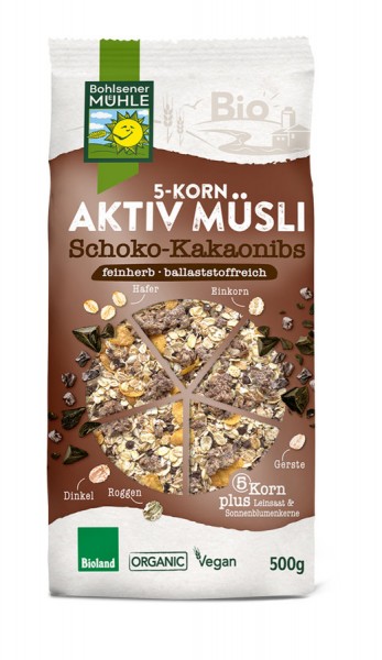 5 Korn Aktiv Müsli Schoko-Kakaonibs 500g