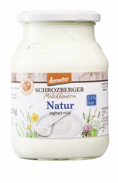 Schrozberg Milchbauern Joghurt natur, 500 gr Glas