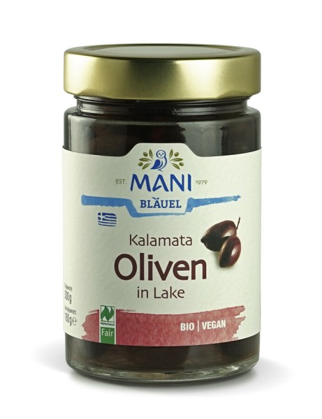 Mani Kalamata Oliven, in Lake, 300 gr Glas (180 g