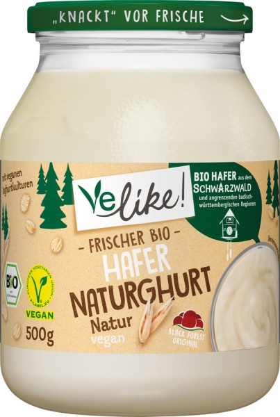 Velike! Hafer Joghurt Natur, 500 gr Glas