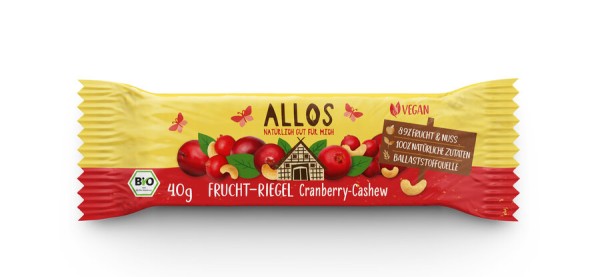 Allos Frucht-Riegel Cranberry Cashew, 40 g Stück