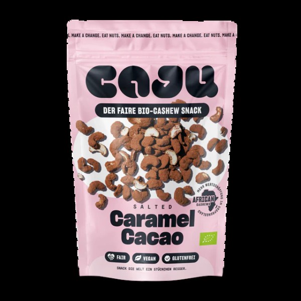 caju Cashew Snack Caramel Cacao, 140 g Packung