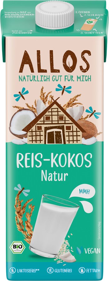 Allos Reis-Kokos Drink naturell, 1 ltr Packung - Reis-Kokos Natur Drink