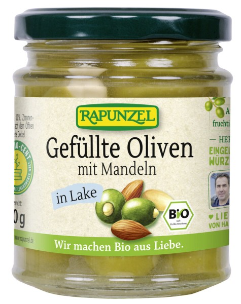 Rapunzel Oliven grün, gefüllt mit Mandeln, in Lake