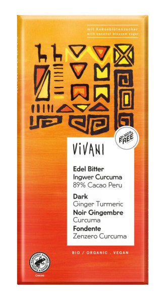 Vivani Edel Bitter Ingwer Curcuma 89% Cacao mit K