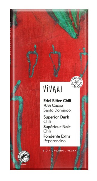 Vivani Edel Bitter Chili 70% Cacao, 100 g Stück