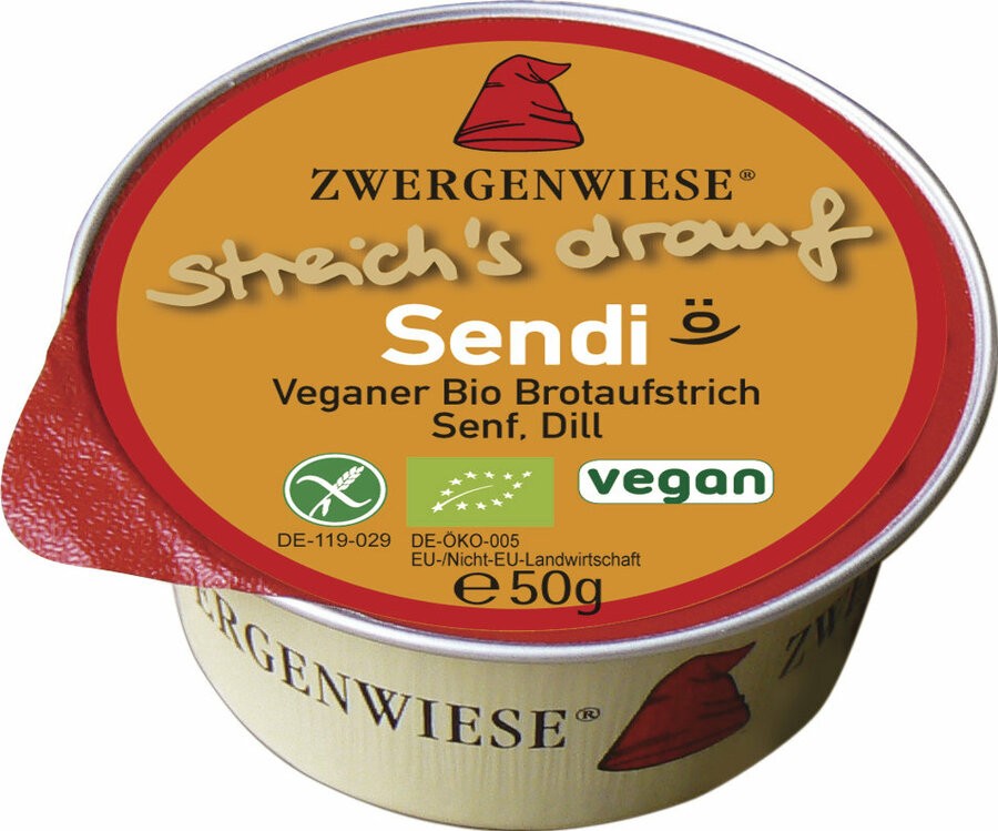Erlebe mit Zwergenwiese Kleiner streichs drauf Sendi eine neue Dimension des Geschmacks. Dieser vegane Bio-Brotaufstrich vereint die Frische von Dill mit der Würze von Senf in einer cremigen Textur, perfekt für außergewöhnliche Sandwiches, als Dip oder zum Verfeinern deiner Küche. Hergestellt aus hochwertigem Bio-Rapsöl und deutschen Bio-Sonnenblumenkernen, bietet er eine geschmackvolle und vielseitige Bereicherung für jede Mahlzeit.