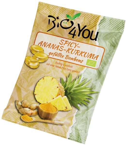 Bio4you Spicy-Ananas-Kurkuma Bonbons, 75 g Packung