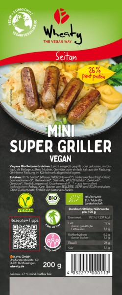 Wheaty Mini Super Griller Vegan, 200 gr Packung