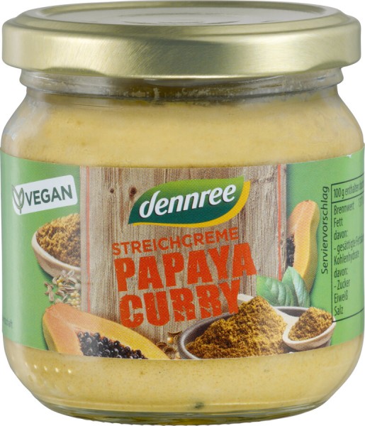 dennree Streichcreme Papaya Curry, 180 gr Glas