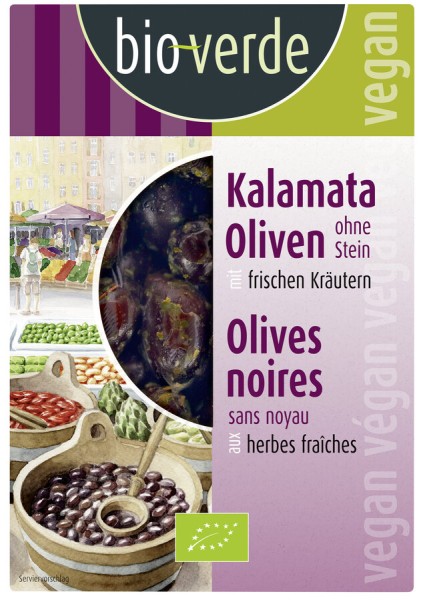 bio-verde Schwarze Kalamata-Oliven ohne Stein, gek