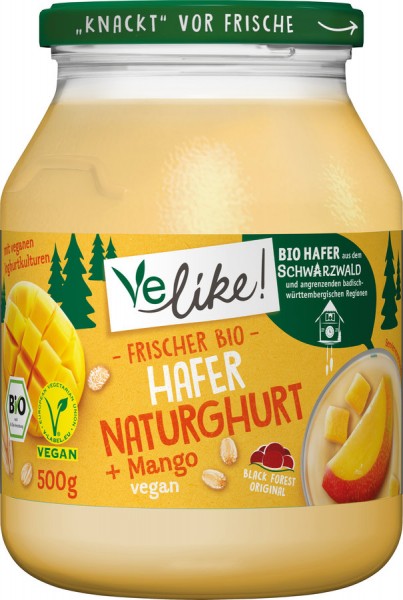 Velike! Hafer Joghurt Mango, 500 gr Glas