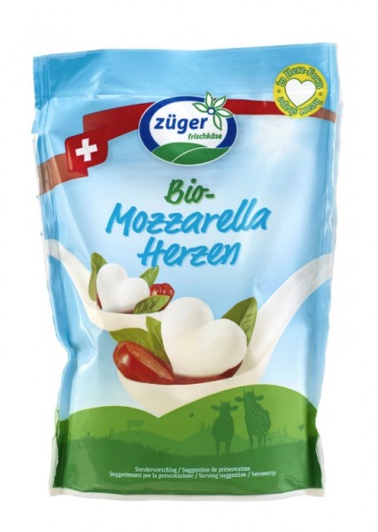 Züger Mozzarella Herzen, 260 gr Beutel , mind. 45%