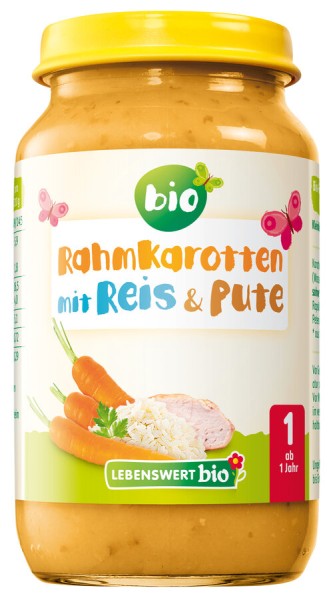 Lebenswert bio Rahmkarotten mit Reis &amp; Pute, 220 g