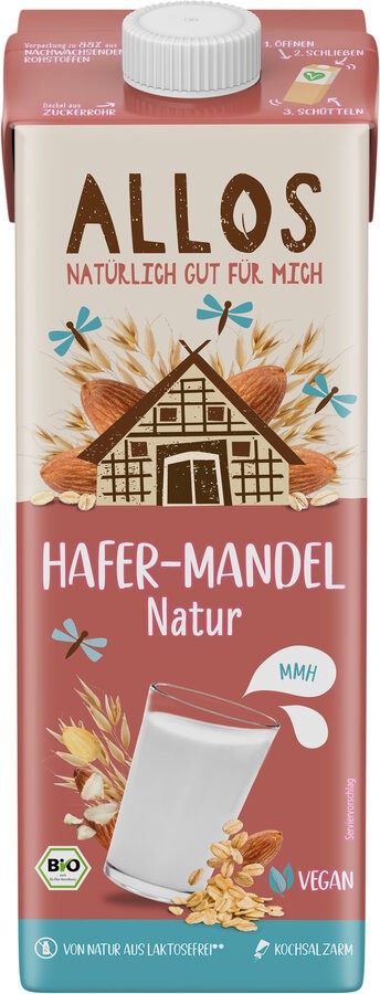 Allos Hafer Mandel Drink, 1 ltr Packung ungesüßt - Hafer-Mandel Natur Drink