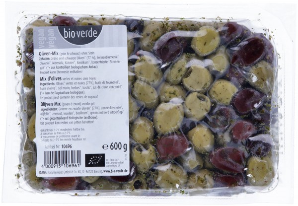 bio-verde Gemischte Oliven o. Stein gekräutert, 60