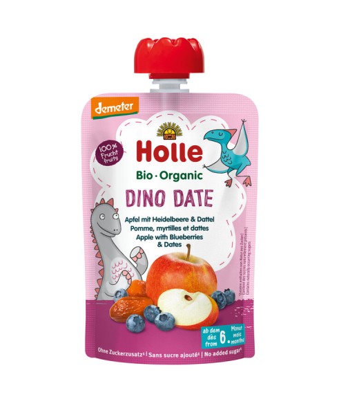 Holle Dino Date Apfel mit Heidelbeere &amp; Datteln, 1