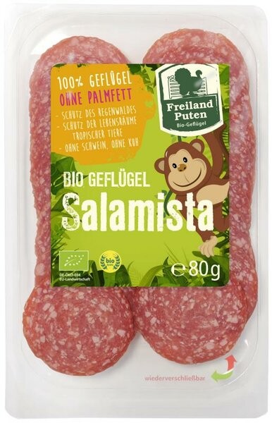 Freilanf Puten Bio Puten Salami Salamista, geschnitten 80g