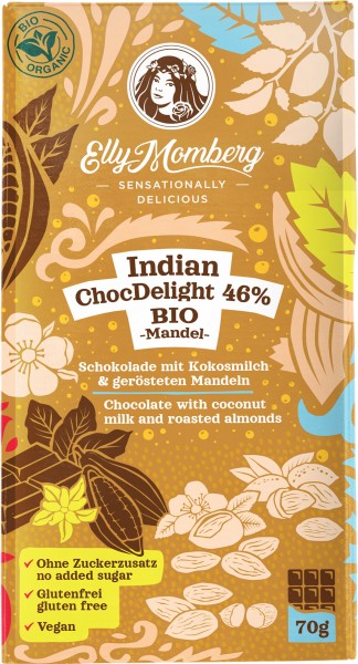 Elly Momberg Indian ChocDelight 46%, 70 g Packung mit Kokosmilch &amp; Mandel