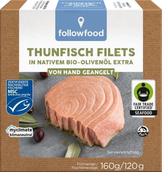 followfish Thunfisch Filets in Bio-Olivenöl, 160 gr Dose (120 gr)