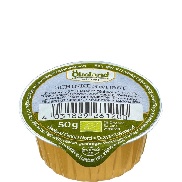 Ökoland Feine Schinkenwurst, 50 gr Schale