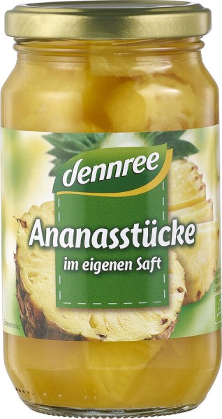 dennree Ananas-Stücke im eigenen Saft, 350 gr Glas