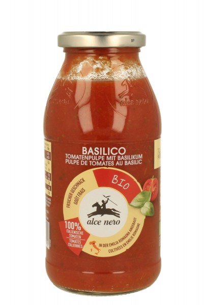 Alce Nero Tomatenpulpe mit Basilikum, 500 g Glas