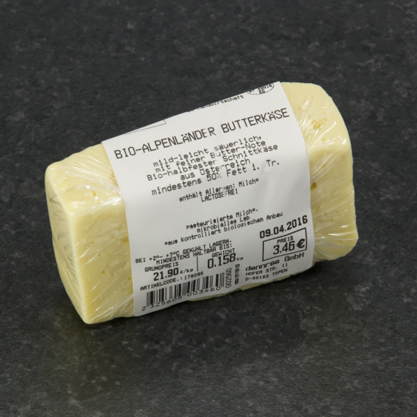 Andechser Natur Alpenländer Butterkäse, ca. 150 g Stück - laktosefrei - , D 55%