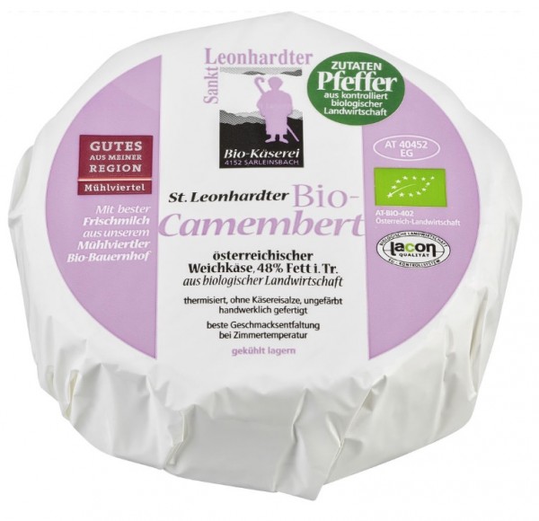 St. Leonhardter Biokäserei Camembert mit Pfeffer, ca. 180 gr , mind. 48%