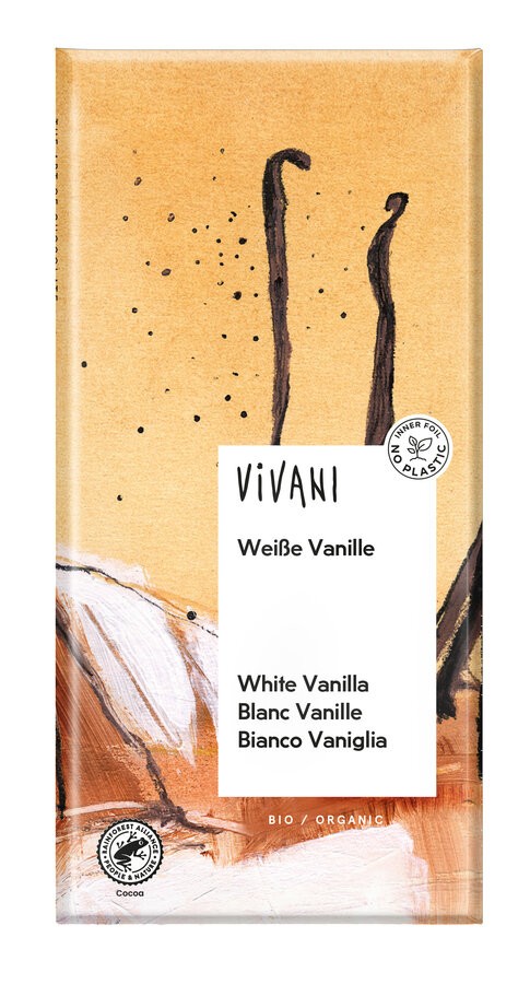 Begeistere deine Sinne mit Vivani Weiße Schokolade, angereichert mit dem edlen Aroma echter Vanille. Diese Schokolade setzt neue Maßstäbe in Sachen Geschmack und Qualität: 100 % bio, ohne Lezithin und mit einer deutlichen Zuckerreduktion, die ihr eine angenehme Süße verleiht. Ihre cremige Textur macht jeden Bissen zu einem unvergesslichen Erlebnis. Ideal als raffinierter Snack oder als Highlight in deinen Desserts.