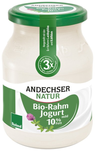 Andechser Natur Rahmjogurt mild 10%, 500 gr Glas