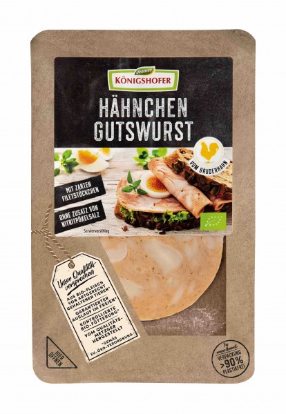 Bruderhahn-Gutswurst mit feinen Filetstückchen, 80 gr Packung