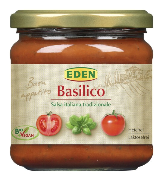 Eden Tomatensauce Basilico, 375 gr Glas