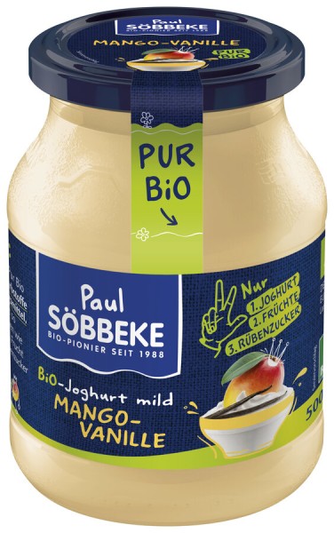 Söbbeke Joghurt Pur Mango-Vanille, 500 gr Glas ohn