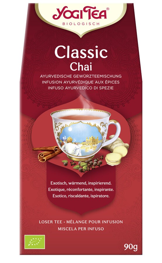 Erwecke deine Sinne mit dem YOGI TEA Classic Chai, der originalen Mischung, die seit 1969 Körper, Geist und Seele inspiriert. Dieser biologische Tee vereint die Wärme Indiens durch exotische Gewürze wie süßen Zimt, lebhaften Ingwer und aromatischen Kardamom. Perfekt für gemütliche Abende oder als wärmender Start in den Tag, bietet dieser Tee ein unvergleichlich würziges Geschmackserlebnis. Ideal zum Genießen in ruhigen Momenten oder als belebende Pause – immer ein Genuss.
