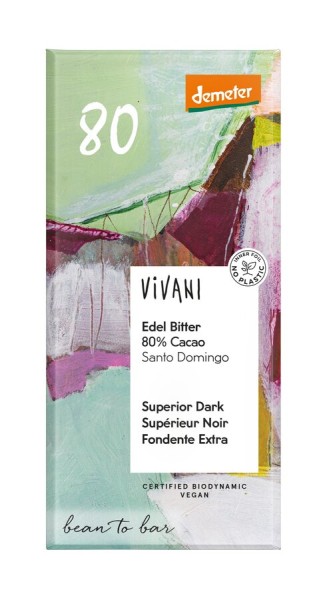 Vivani Edel Bitter 80 % Cacao, 90 g Stück