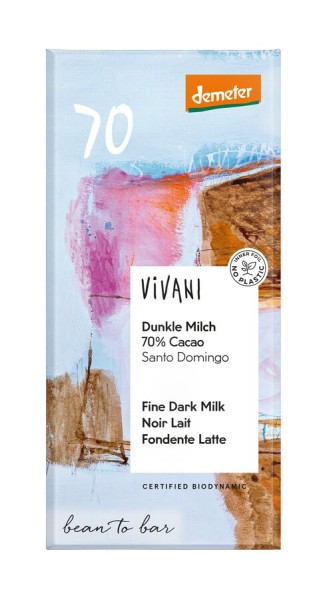 Vivani Dunkle Milch 70 % Cacao, 90 g Stück