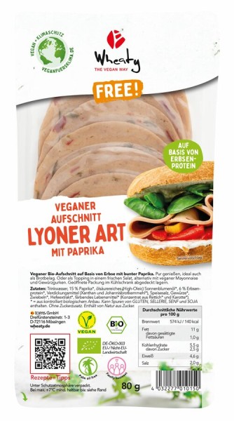 Wheaty Veganer Aufschnitt Lyoner Art mit Paprika,