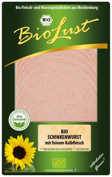 BioLust Bio Schinkenwurst mit feinem Kalbfleisch, geschnitten, 80 gr