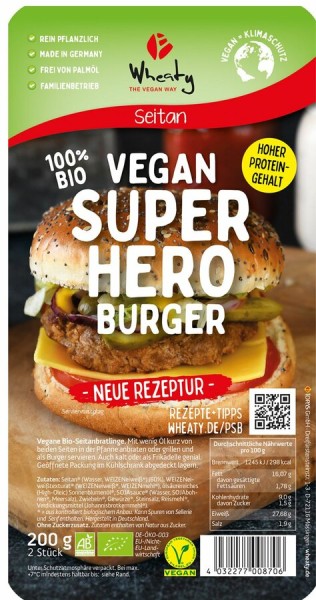 Wheaty Wheaty Vegan Superhero Burger, 200 gr Packu