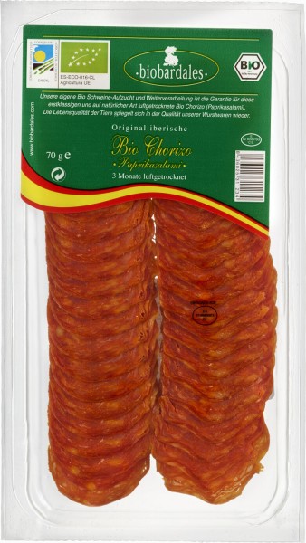 biobardales Chorizo ( Paprikasalami ), 70 gr Schale , (S)