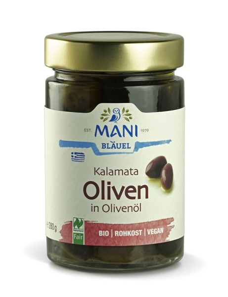 Mani Kalamata Oliven in Olivenöl, 280 gr Glas (180
