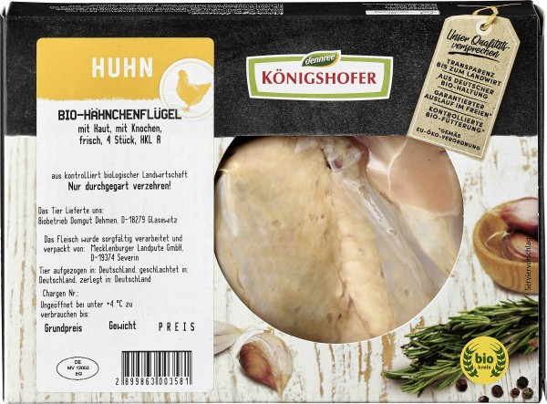 Königshofer Bio Hähnchenflügel, frisch und regional, 4 Stück, ca. 400 gr Packung