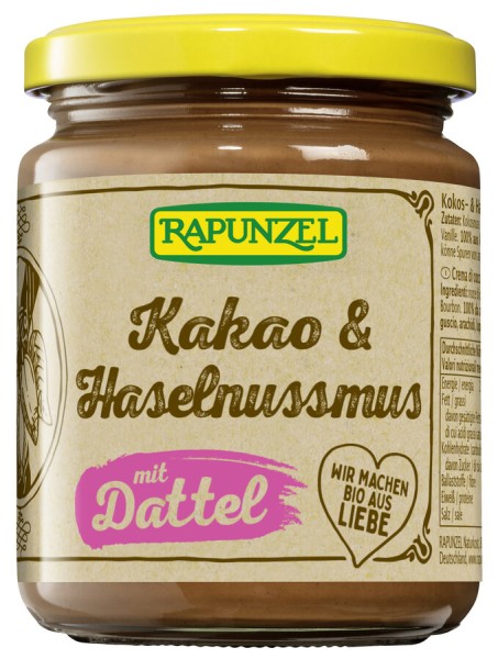 Rapunzel Kakao &amp; Haselnussmus mit Dattel, 250 g Gl