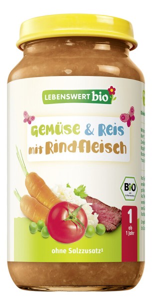 Lebenswert bio Gemüse &amp; Reis mit Rindfleisch, 250